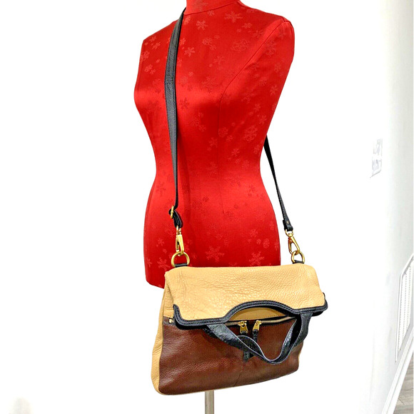 Fossil tan brown leather 2-way messenger bag purse vintage crossbody adjustable - Picture 2 of 11